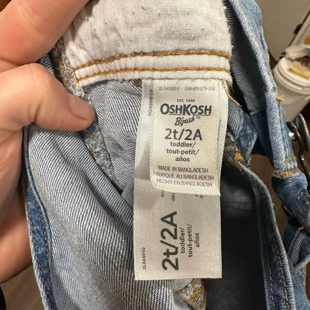 Oshkosh B’gosh button down distressed 2T denim overall dress